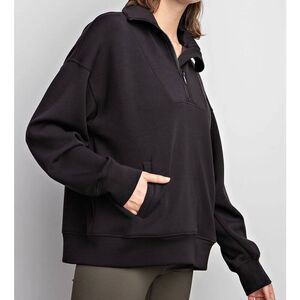 Rae Mode Black Half Zip Ribbed Pullover Sweatshirt Women’s Size Small Oversized